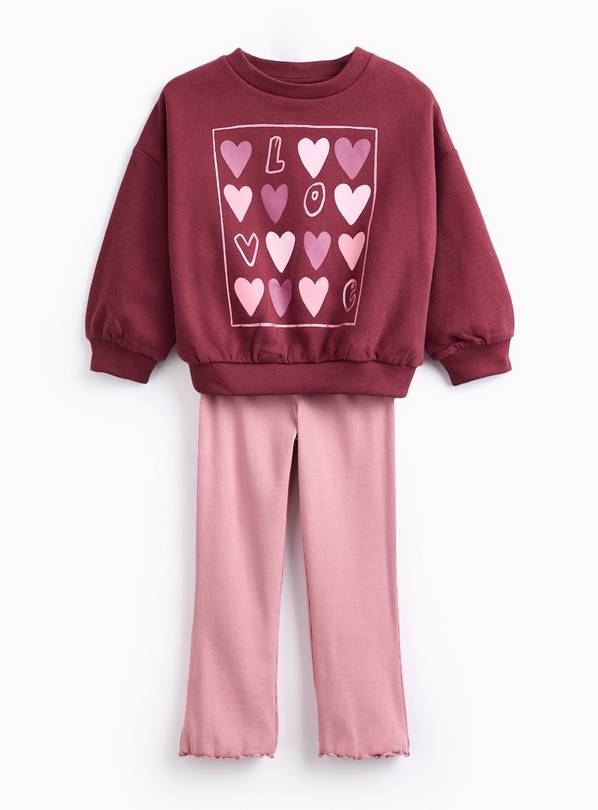 Burgundy Printed Sweatshirt & Pink Flared Leggings  2-3 years